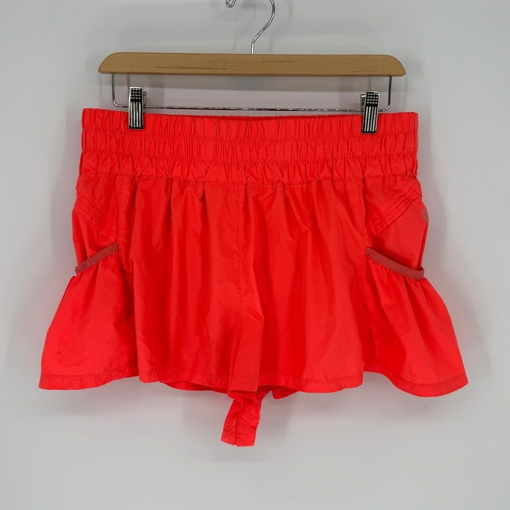Free People Get Your Flirt On Shorts Women S Neon Coral Orange Smocked Athletic